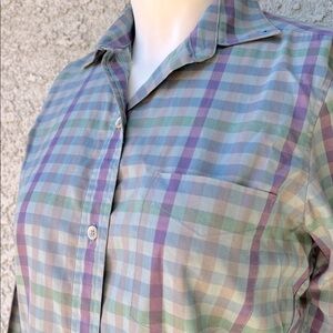 Vintage John Henry Multicolor Plaid Long Sleeve Button Down  Shirt Blouse Top